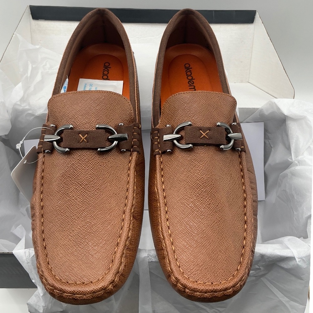 Akademiks Mens Dover-01 Tan Driving Loafers Slip On Shoes Bit Detail Size 10